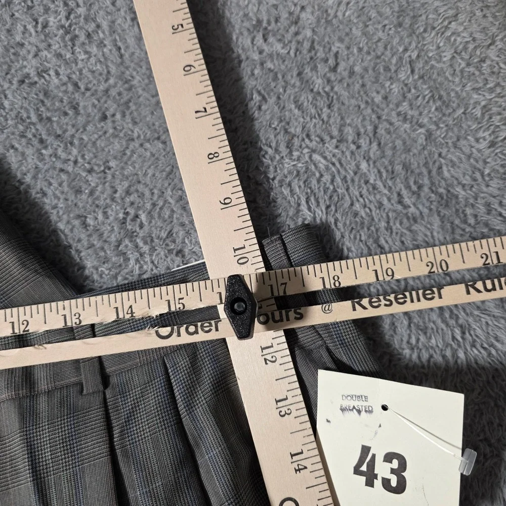 Perry Ellis Mens 43R 36x37 Suit Grey Glen Plaid Double Breasted Wool Vintage